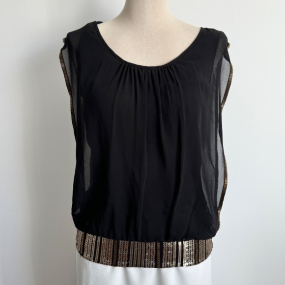 Black Sheer sleeveless top with gold beaded detailing - Picture 5 of 7